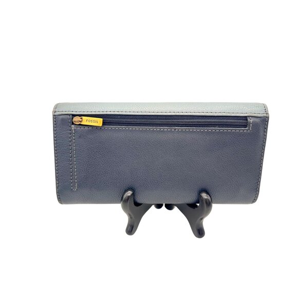 Fossil Cleo Leather Clutch Wallet Light Blue & Navy Leather Two-Tone - Picture 2 of 9